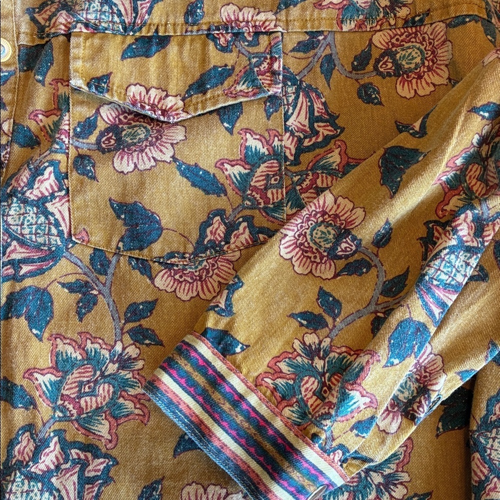 ZARA jacket, mustard yellow,  blue Floral pattern & applique back. Oversized. S - Picture 10 of 15